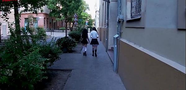 Having Fun with 2 hot schoolgirls that come back home